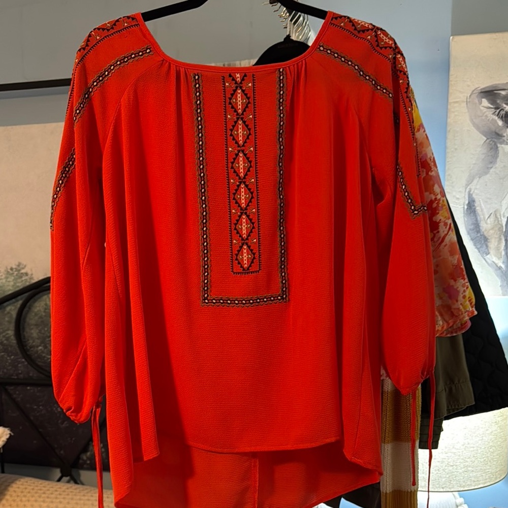 Embroidered Orange Women's Top